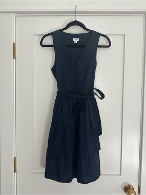 J. Crew Navy Sleeveless Wrap Tiered Midi Dress